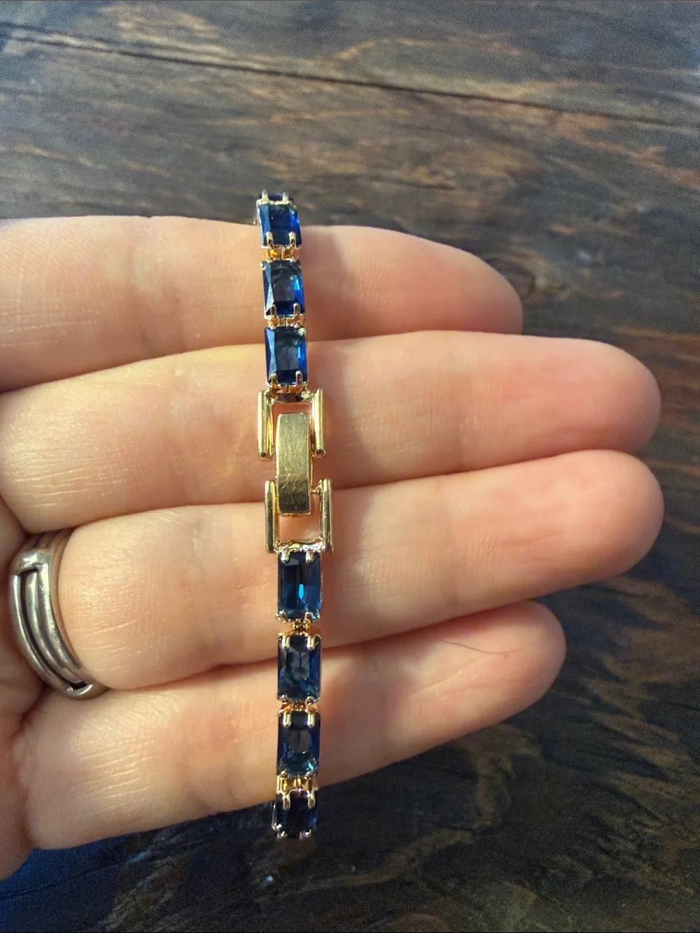 Gold Plated Royal Blue Tennis Bracelet - Classic Women's Jewel
